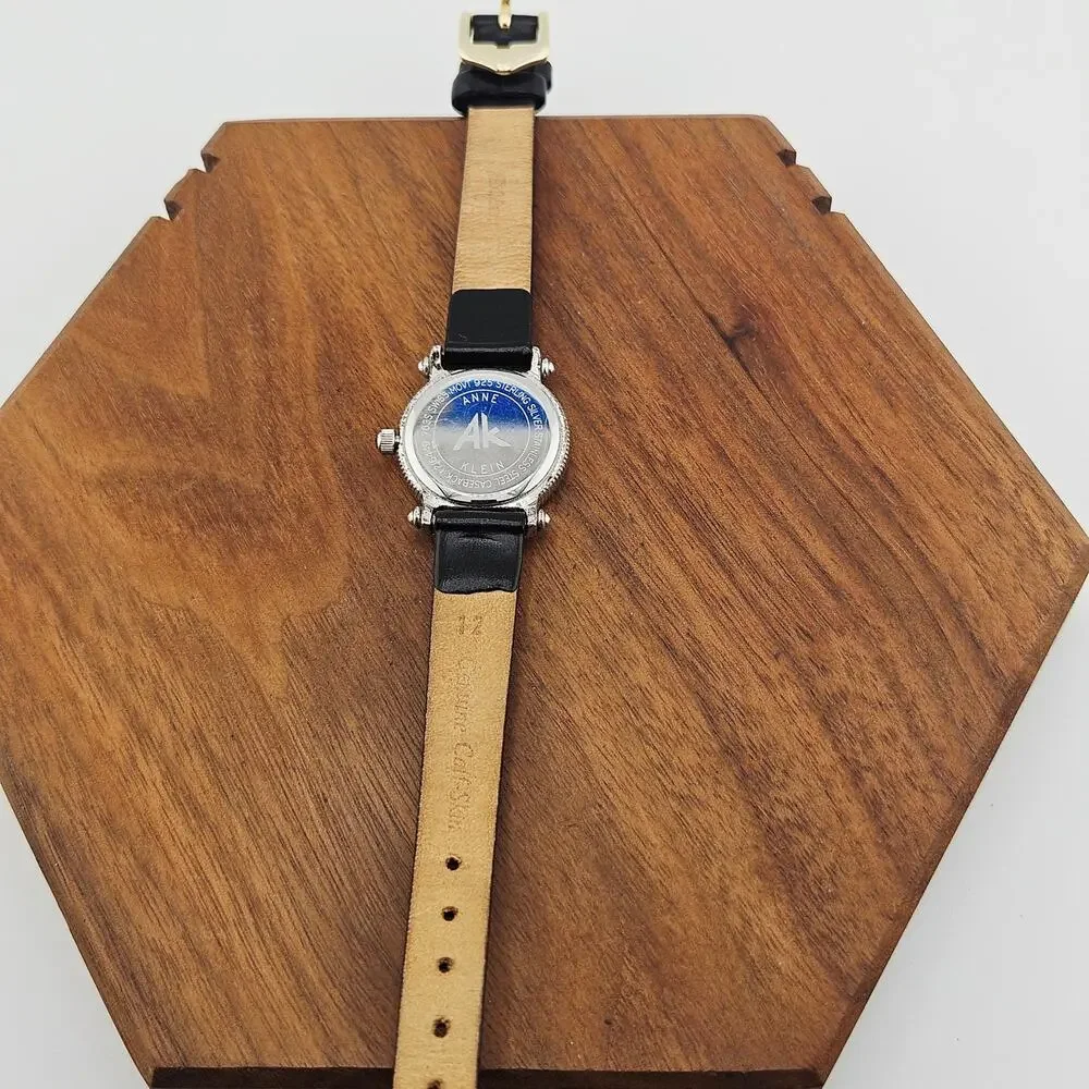 Anne Klein Silver Tone Roman Numeral Watch Black Leather Classy Sophisticated